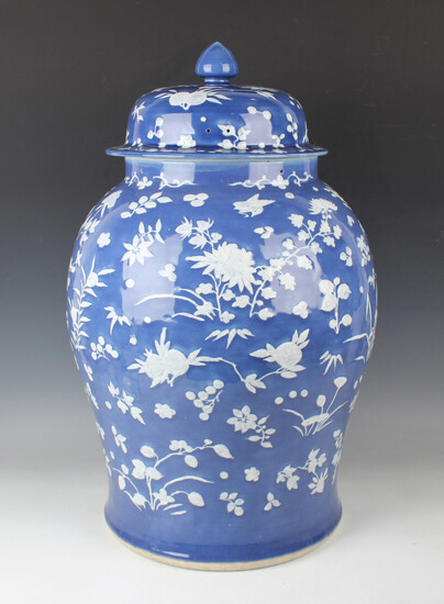 A Chinese blue and white porcelain jar and cover, 19th century, the baluster body and domed cover de