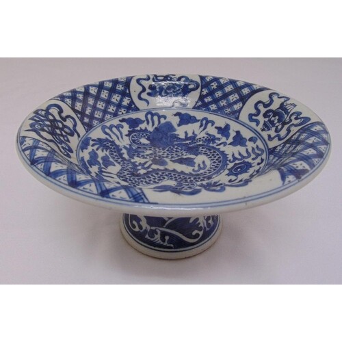 A Chinese early 20th century blue and white fruit bowl on ra...