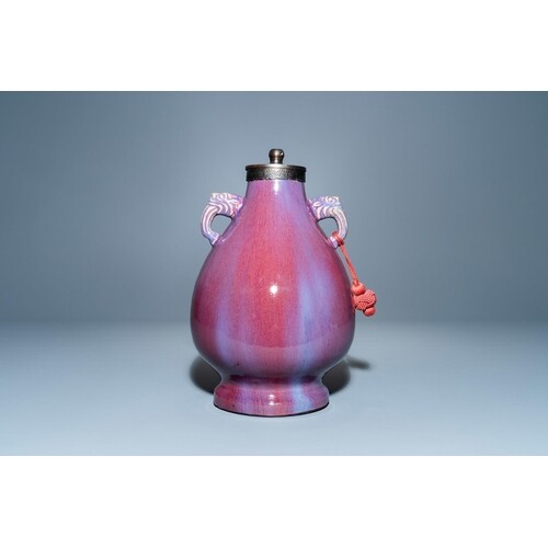 A Chinese lamp-mounted flambe-glazed vase, QianlongDescripti...