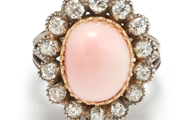 A Conch Pearl, Diamond and Gold Ring