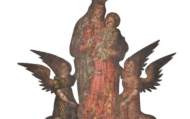 A Continental painting of Virgin and Child flanked by kneeling angels