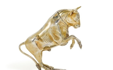 A Continental silver-gilt drinking cup in the form of a bull, makers mark MPB, possibly Breslau, 19th century