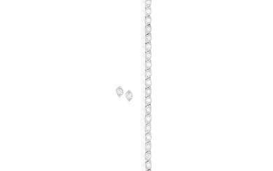 A DIAMOND LINE BRACELET, WITH MATCHING EARSTUDS Composed of...