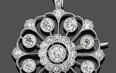 A Diamond Brooch/Pendant, circa 1910, an old cut diamond centrally...