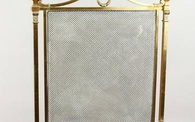 A FRENCH BRASS FIRE SCREEN with mesh front, on curving