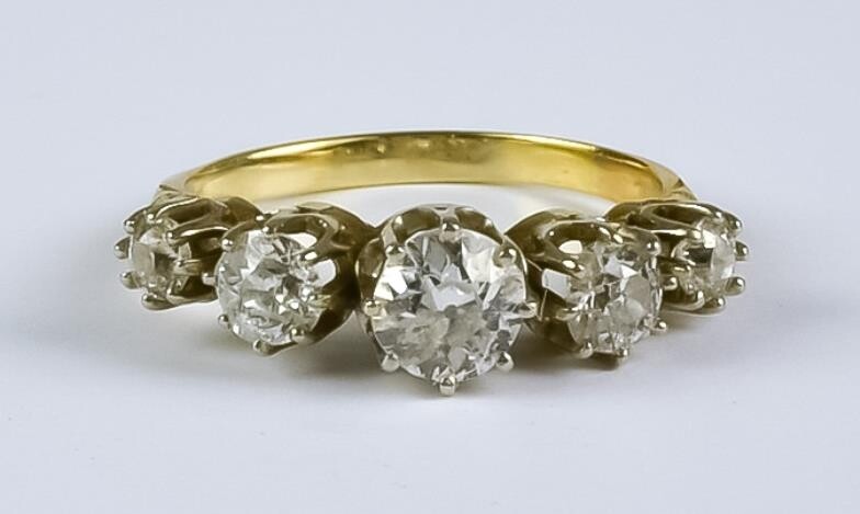 A Five Stone Diamond Ring, 20th Century, 18ct gold...