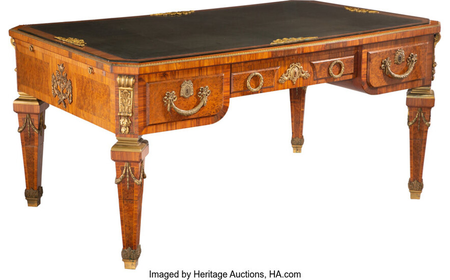 A French Louis XVI-Style Burl and Gilt Bronze Mounted Partners Desk (19th century)