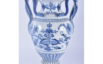 A GERMAN MEISSEN BLUE AND WHITE PORCELAIN VASE with serpent ...