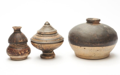 A GROUP OF THREE KHMER VESSELS CIRCA 12TH CENTURY