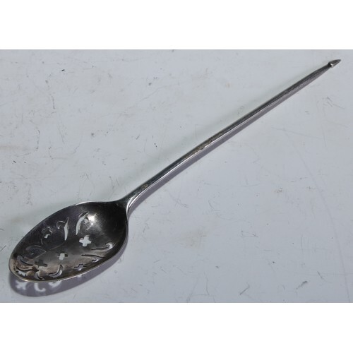 A George II silver mote spoon, 12.5cm long, c.1740