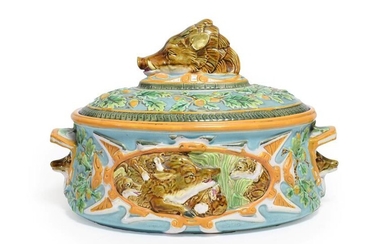 A George Jones Majolica Game Pie Tureen, Cover and Liner,...