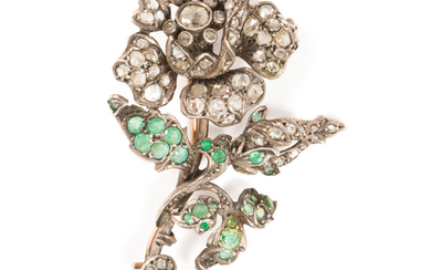 A Georgian emerald, diamond and silver brooch