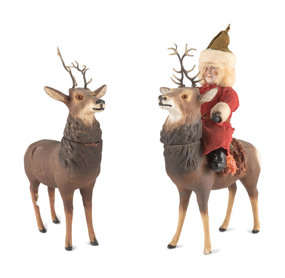 A German Papier-Mâché Santa Claus with Two Reindeer Candy Containers