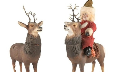 A German Papier-Mache Santa Claus with Two Reindeer