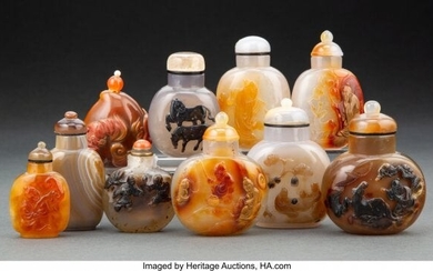 A Group of Ten Chinese Agate Snuff Bottles 3 x 2