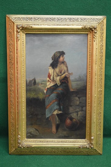 A Hollub, 19th century oil on canvas of a young Gypsy girl s...
