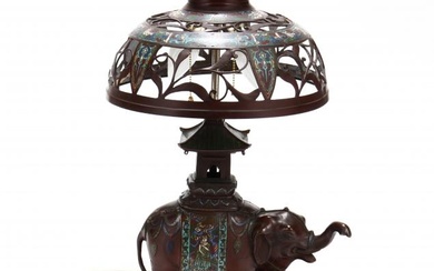 A Japanese or Chinese Bronze and Cloisonne Elephant Lamp