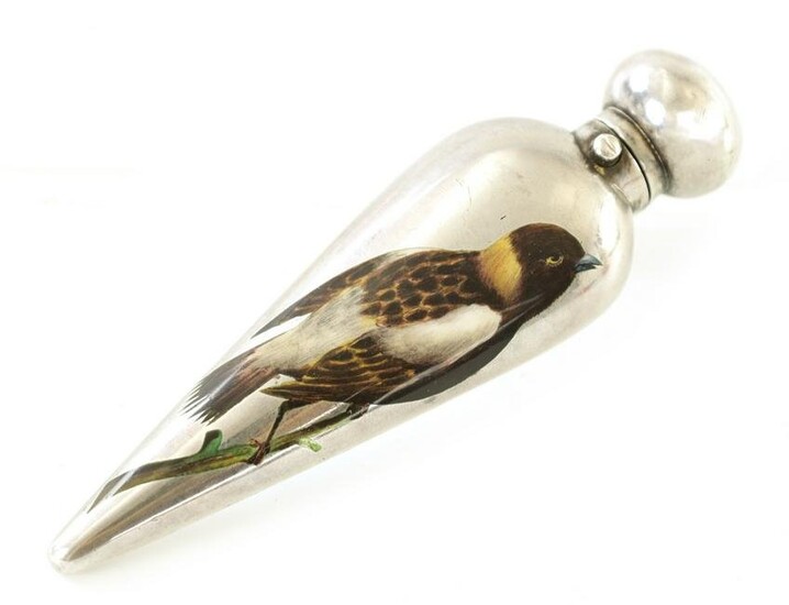 A LATE 19TH CENTURY SILVER AND ENAMEL SCENT BOTTLE
