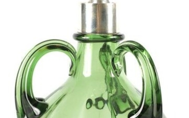 A LATE 19TH CENTURY SILVER MOUNTED GREEN GLASS THREE