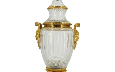 A Large Pair of 32" Antique Circa 1900 French Baccarat Crystal & Gilt Bronze Urns Vases
