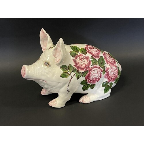 A Large Wemyss Pig, 20th century decorated with large overbl...