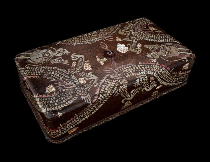 A Large and Fine Korean Mother-of-Pearl and Shagreen Inlaid Lacquered Box and Cover
