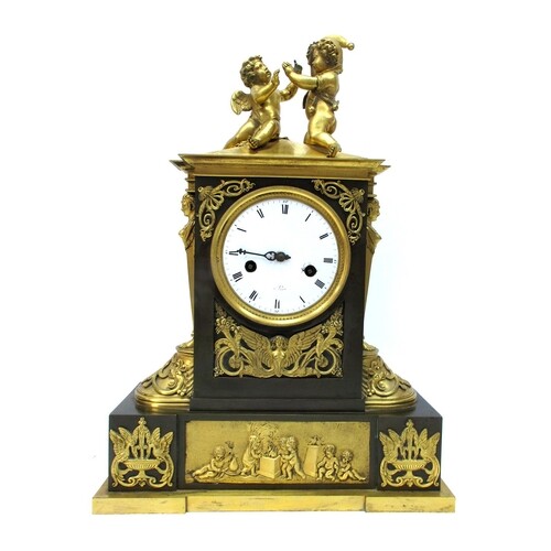 A Late XIX Century French Ormolu and Bronze Mantel Clock, th...