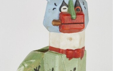 A Louis Wain 'Lucky Haw-Haw' cat form spill vase, decorated with slip glaze and moulded appliqué, printed factory mark, RD638317 to base, and printed Louis Wain stamp to front left leg, 13.5cm high