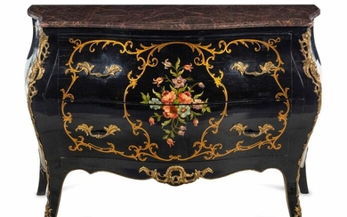 A Louis XV Style Gilt Metal Mounted Painted Marble-Top