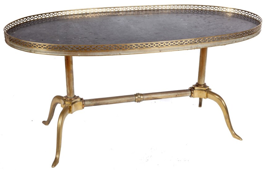 A Louis XVI style brass and black marble occasional...