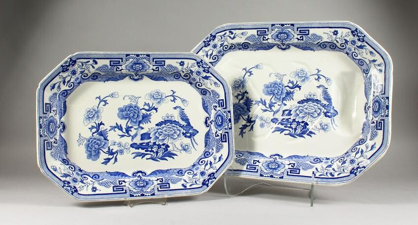 A MASON'S BLUE AND WHITE "TREE AND WELL" MEAT DISH, and