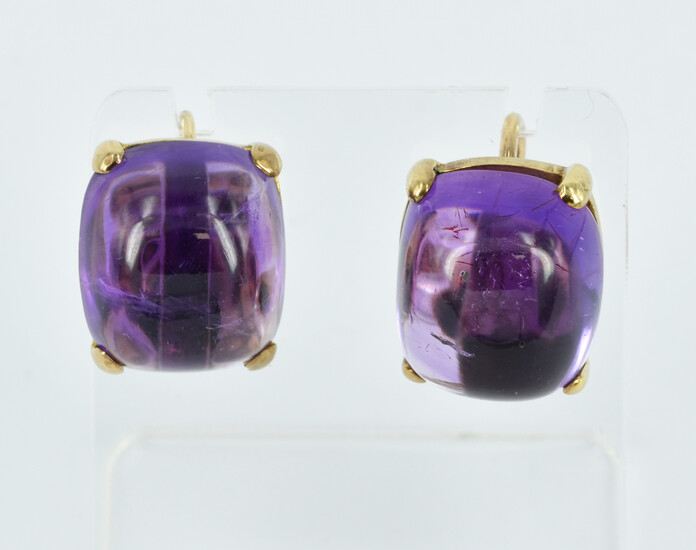 A PAIR OF 9CT GOLD AND AMETHYST EARRINGS