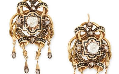 A PAIR OF ANTIQUE ENAMEL AND DIAMOND EARRINGS, SPANISH