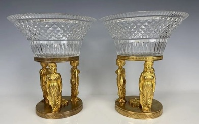 A PAIR OF EMPIRE STYLE DORE BRONZE AND BACCARAT CRYSTAL CENTERPIECES