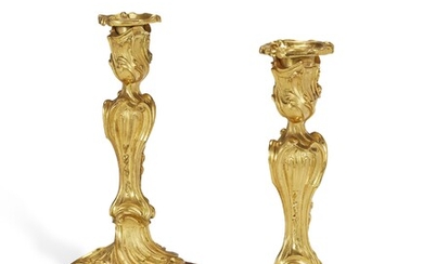 A PAIR OF FRENCH ORMOLU CANDLESTICKS