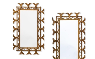 A PAIR OF GILT METAL MIRRORS, CIRCA 1950s , POSSIBLY SPANISH