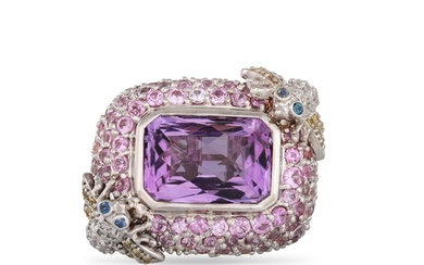 A PINK SAPPHIRE, AMETHYST AND DIAMOND DRESS RING, the mixed ...