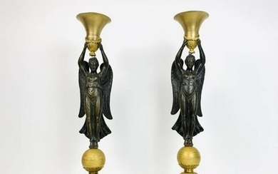 A Pair Of Empire Ormolu And Patinated Bronze Candelabra