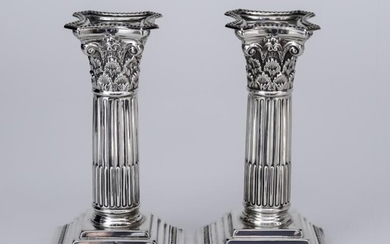 A Pair of Edward VII Silver Pillar Candlesticks, by...