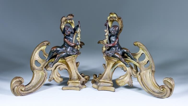 A Pair of French Brass and Bronzed Chenet, cast...