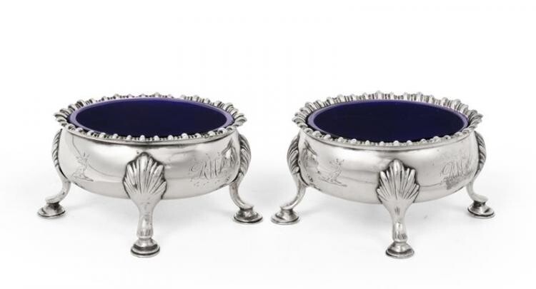 A Pair of George III Silver Salt-Cellars, by David and...