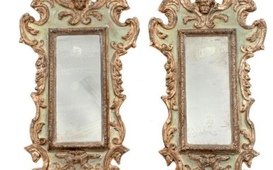 A Pair of Italian Painted and Gilt Gesso Mirrors