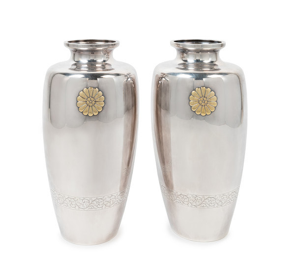 A Pair of Japaneses Sterling Vases