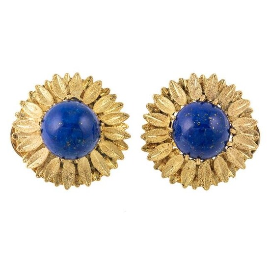 A Pair of Lapis Lazuli Flower Earrings in 18K