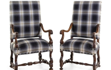 A Pair of Louis XIV Style Walnut Armchairs