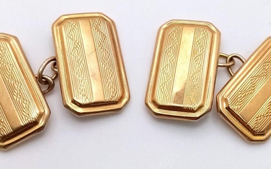 A Pair of Vintage 9K Yellow Gold Rectangular Cufflinks....