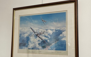 A Robert Taylor print 'Spitfire' signed by Douglas Bader and...