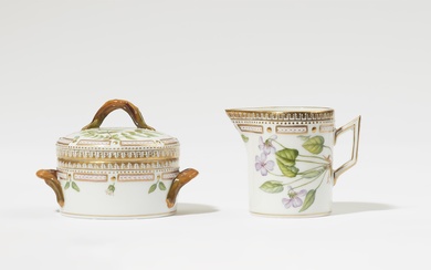 A Royal Copenhagen porcelain "Flora Danica" sugar box and milk jug