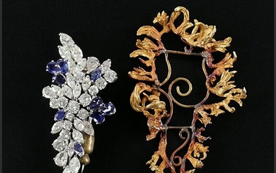A Sapphire & Diamond Clip Brooch.