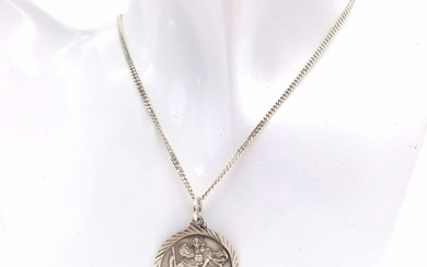 A Silver Georg Jensen St. Christopher Pendant Necklace. Stamped...